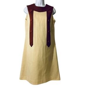 Vtg 60’s/70’s Mod Alison Ayres Cream/Brn Casual Dress, Women’s SZ 12